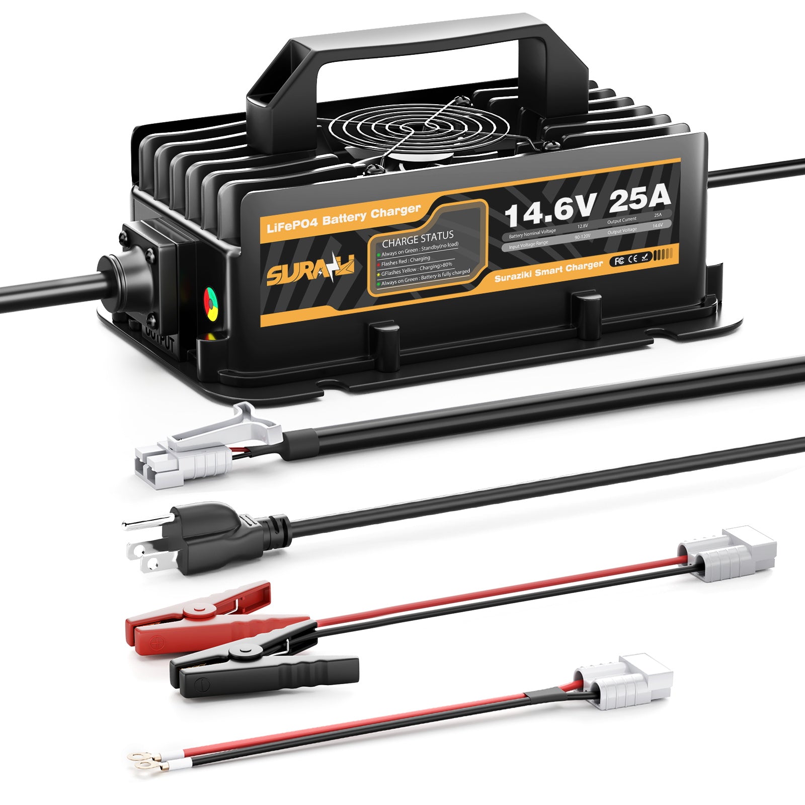 12 V 25 A LiFePO4 Lithium-Batterieladegerät, 14,6 V wasserdichtes Ladegerät mit 0 V Aktivierungsfunktion