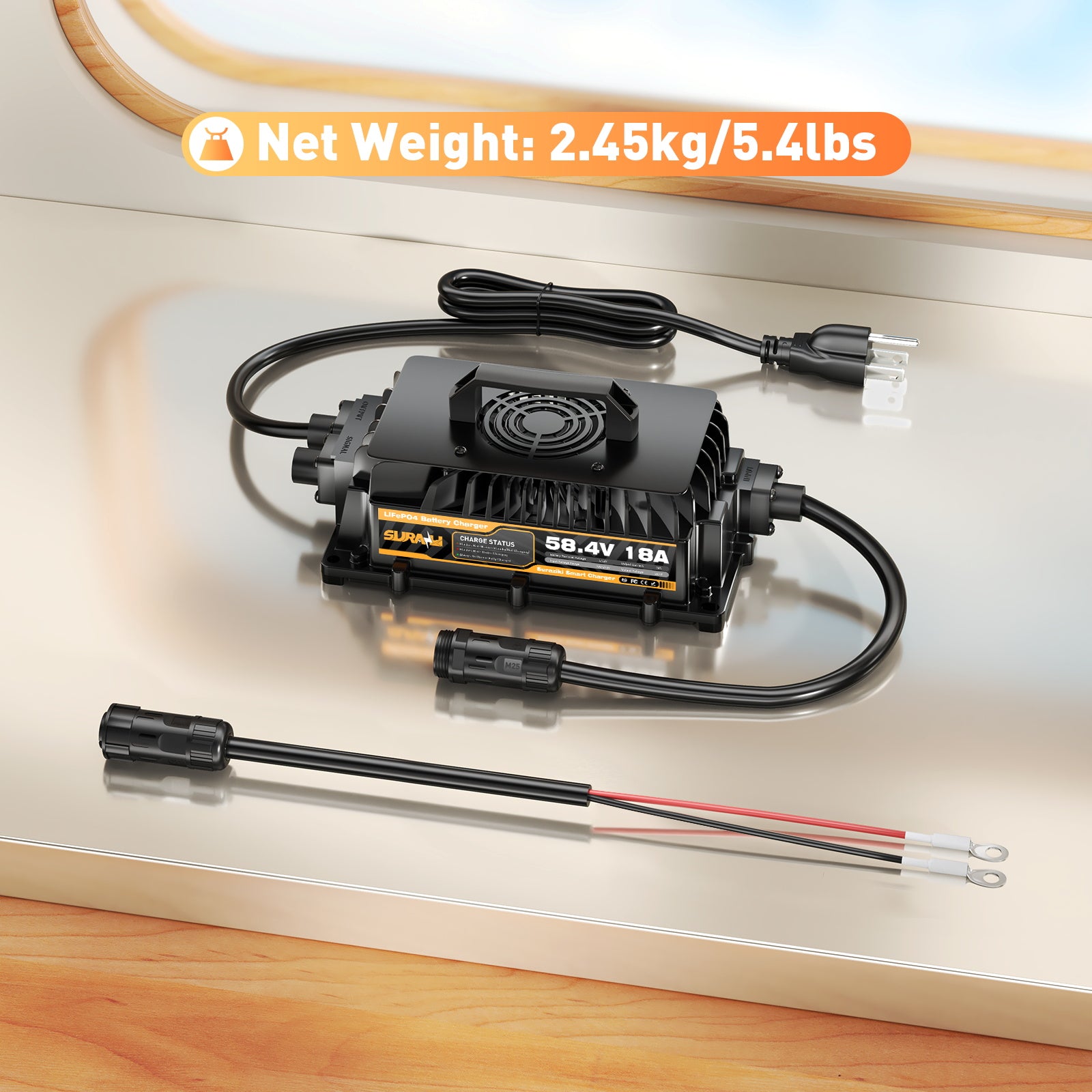 Suraziki 58,4 Volt 18 Ampere Lithium LiFePO4 Onboard-Batterieladegerät für 48 V (51,2 V) Golfwagen, Wohnmobile, Boote und Zuhause