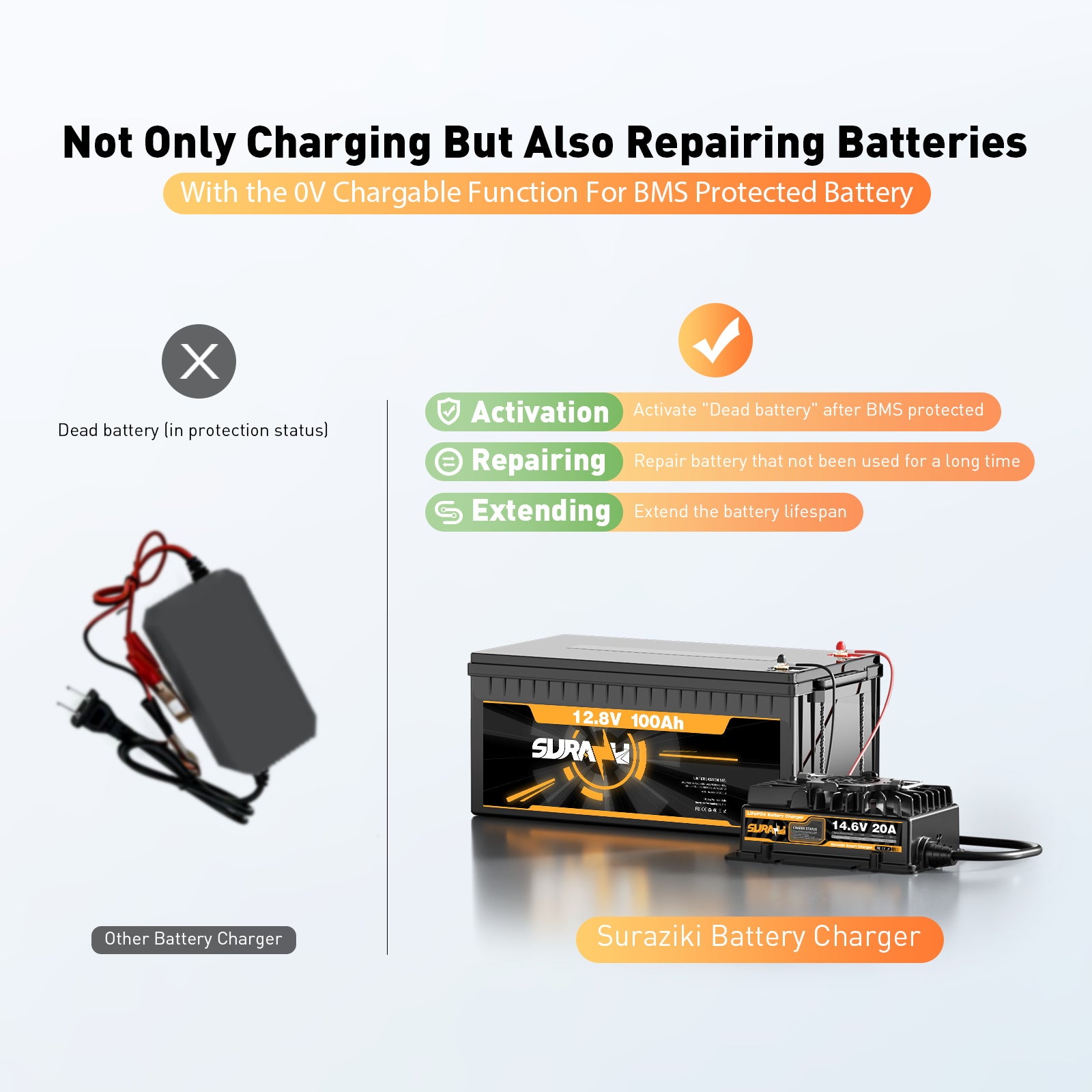 Suraziki 12V 20A Lithium LiFePO4 Battery Charger, 14.6V LiFePO4 Battery Charger, Waterproof, Anderson Quick Connector , 0V BMS Activate Maintenance Charger for Boat RVs